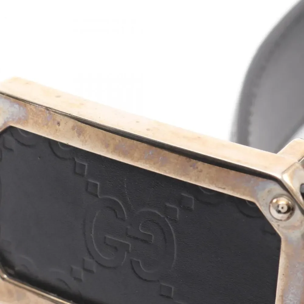 Gucci Black Embossed Leather Belt with Gold-Tone Buckle